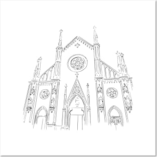 Black and white sketch of gothic cathedral in italy Posters and Art